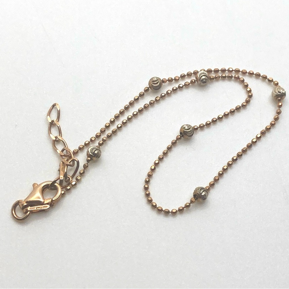Vtg Sterling Silver Rose Gold Tone Bead & Ball Link Anklet / Bracelet 9” - 10”
